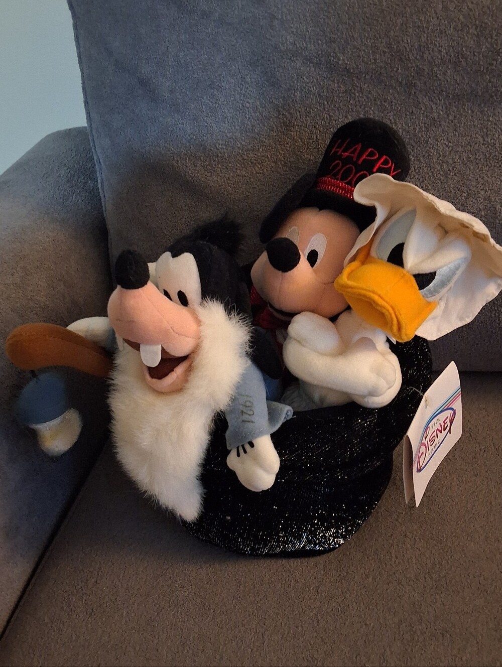 NWT Walt Disney 2000 Happy New Year Beanie Plush Set Goofy Donald Mickey In Hat